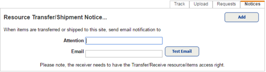 Notices page that lets you specify who should receive email updates